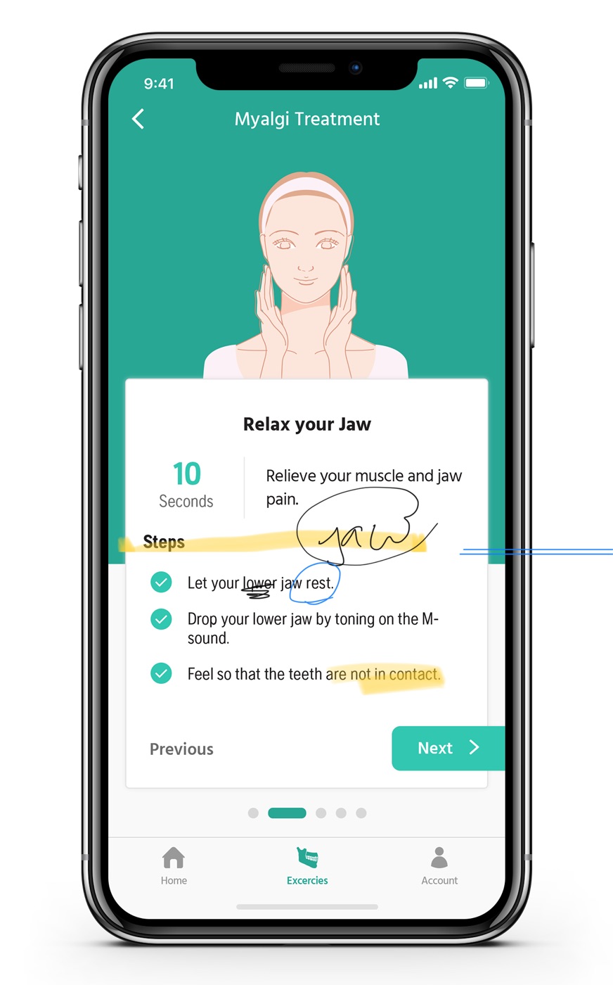 Exercise screen: relax jaw with 3D guidance